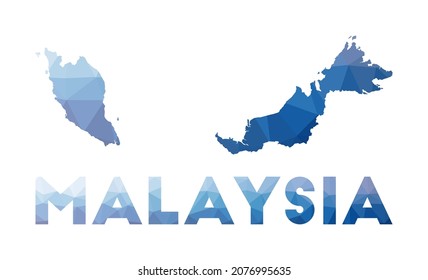 Low poly map of Malaysia. Geometric illustration of the country. Malaysia polygonal map. Technology, internet, network concept. Vector illustration.