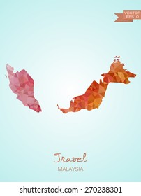 Low Poly map of Malaysia isolated. Vector version 