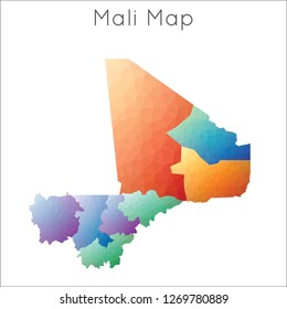 Low Poly map of Mali. Mali geometric polygonal, mosaic style map.