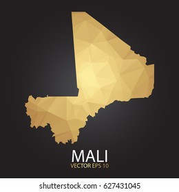 Low poly map of Mali. Gold Polygonal shape on black background. Vector illustration eps 10.