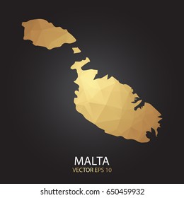 Low poly map of Malta. Gold Polygonal shape on black background. Vector illustration eps 10.
