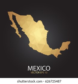Low poly map of Mexico. Gold Polygonal shape on black background. Vector illustration eps 10.