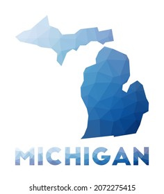Low poly map of Michigan. Geometric illustration of the US state. Michigan polygonal map. Technology, internet, network concept. Vector illustration.