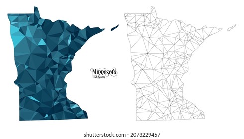 Low Poly Map of Minnesota State (USA). Polygonal Shape Vector Illustration on White Background. States of America Territory.