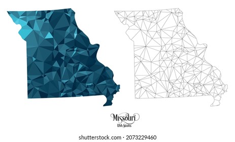 Low Poly Map of Missouri State (USA). Polygonal Shape Vector Illustration on White Background. States of America Territory.