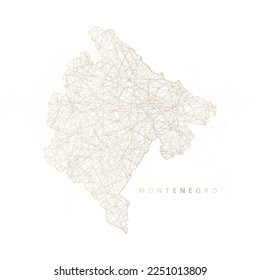 Low poly map of Montenegro. Gold polygonal wireframe. Glittering vector with gold particles on white background. Vector illustration eps 10.