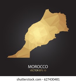 Low poly map of Morocco. Gold Polygonal shape on black background. Vector illustration eps 10.