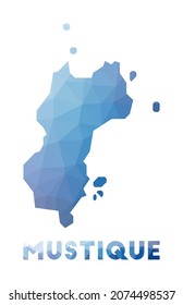 Low poly map of Mustique. Geometric illustration of the island. Mustique polygonal map. Technology, internet, network concept. Vector illustration.