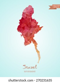 Low Poly map of Myanmar isolated. Vector version