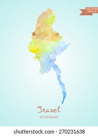 Low Poly map of Myanmar isolated. Vector version