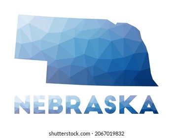 Low poly map of Nebraska. Geometric illustration of the us state. Nebraska polygonal map. Technology, internet, network concept. Vector illustration.