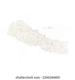 Mapa de polos bajo de Nepal. Mazo de cables polígono dorado. Vector de brillo con partículas de oro sobre fondo blanco. Ilustración vectorial eps 10.