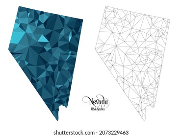 Low Poly Map of Nevada State (USA). Polygonal Shape Vector Illustration on White Background. States of America Territory.