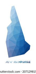 Low poly map of New Hampshire. Geometric illustration of the us state. New Hampshire polygonal map. Technology, internet, network concept. Vector illustration.