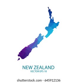 Low poly map of New Zealand. Colorful Polygonal shape on black background. Vector illustration eps 10.