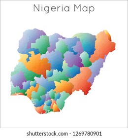 Low poly map of Nigeria in geometric, mosaic style.