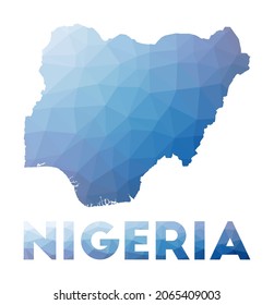 Low-Poly-Karte von Nigeria. Geometrische Abbildung des Landes. Nigerias polygonale Karte. Technologie, Internet, Netzkonzept. Vektorgrafik.
