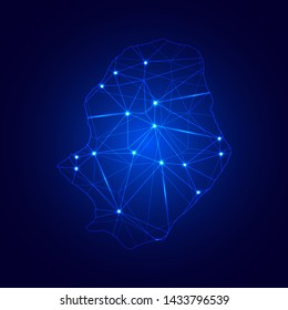 Low poly map of Niue with lights, communication, trendy triangles design. Wire frame concept.