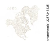 Low poly map of North America Continent. Gold polygonal wireframe. Glittering vector with gold particles on white background. Vector illustration eps 10.