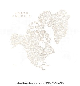 Low poly map of North America Continent. Gold polygonal wireframe. Glittering vector with gold particles on white background. Vector illustration eps 10.