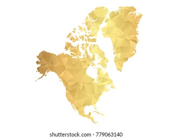 Low poly map of North America. Gold Polygon. Vector illustration eps 10.
