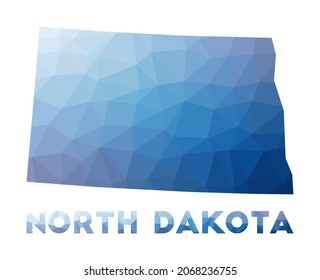 Low poly map of North Dakota. Geometric illustration of the us state. North Dakota polygonal map. Technology, internet, network concept. Vector illustration.