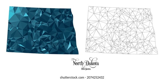 Low Poly Map of North Dakota State (USA). Polygonal Shape Vector Illustration on White Background. States of America Territory.