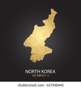 Low poly map of North Korea. Gold Polygonal shape on black background. Vector illustration eps 10.