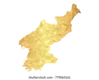 Low poly map of North Korea. Gold Polygon. Vector illustration eps 10.