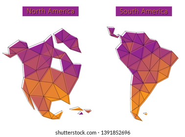 Low-Poly-Karte von Nord- und Lateinamerika. Karte von Amerika im Memphis-Stil. Kontinente, Vektorgrafik