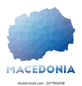 Mapa de baja polilla de Macedonia. Ilustración geométrica del país. Mapa poligonal de Macedonia. Tecnología, Internet, concepto de red. Ilustración vectorial.