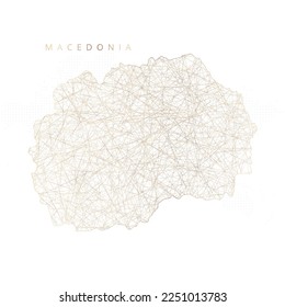 Mapa de baja polilla del norte de Macedonia. Mazo de cables polígono dorado. Vector de brillo con partículas de oro sobre fondo blanco. Ilustración vectorial eps 10.
