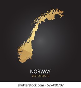 Low poly map of Norway. Gold Polygonal shape on black background. Vector illustration eps 10.