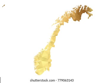 Low poly map of Norway. Gold Polygon. Vector illustration eps 10.