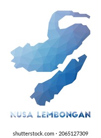 Low-Poly-Karte von Nusa Lembongan. Geometrische Abbildung der Insel. Polygonalkarte Nusa Lembongan. Technologie, Internet, Netzkonzept. Vektorgrafik.