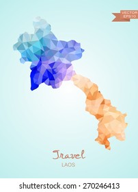 Low Poly map od Laos isolated. Vector version