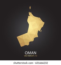 Low poly map of Oman. Gold Polygonal shape on black background. Vector illustration eps 10.