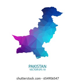 Low poly map of Pakistan. Colorful Polygonal shape on black background - vector illustration eps 10.
