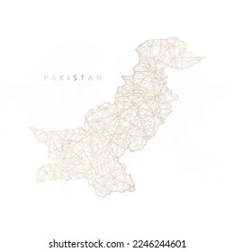 Mapa de polos bajo de Pakistán. Mazo de cables polígono dorado. Vector de brillo con partículas de oro sobre fondo blanco. Ilustración vectorial eps 10.