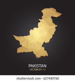 Low poly map of Pakistan. Gold Polygonal shape on black background. Vector illustration eps 10.
