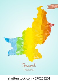 Low Poly map of Pakistan isolated. Vector version