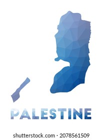Mapa bajo de poli de Palestina. Ilustración geométrica del país. Mapa poligonal palestino. Tecnología, Internet, concepto de red. Ilustración vectorial.