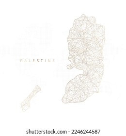 Mapa bajo de poli de Palestina. Mazo de cables polígono dorado. Vector de brillo con partículas de oro sobre fondo blanco. Ilustración vectorial eps 10.