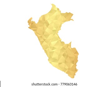 Low poly map of Peru. Gold Polygon. Vector illustration eps 10.