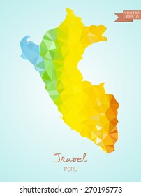 Low Poly map of Peru isolated. Vector version