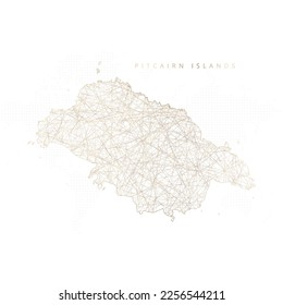 Low-Poly-Karte der Pitcairn-Inseln. Goldpolygonaler Wireframe Glitzende Vektorgrafik mit goldenen Partikeln auf weißem Hintergrund. Vektorgrafik eps10.