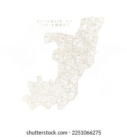 Low poly map of Republic of the Congo. Gold polygonal wireframe. Glittering vector with gold particles on white background. Vector illustration eps 10.