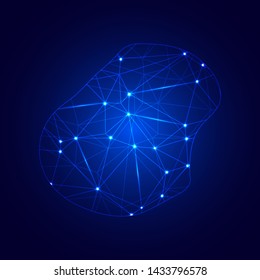 Low poly map of Republic of Nauru with lights, communication, trendy triangles design. Wire frame concept.