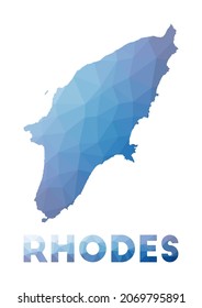 Low poly map of Rhodes. Geometric illustration of the island. Rhodes polygonal map. Technology, internet, network concept. Vector illustration.