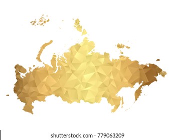 Low poly map of Russia. Gold Polygon. Vector illustration eps 10.